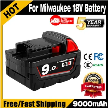 Įkraunamos baterijos Milwaukee M18B5 XC ličio jonų baterija 18v 9.0/6.0/12.0Ah akumuliatoriaus įkroviklis Milwaukee M18 12V ~ 18V - Nuotrauka 1  