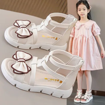 Romos vaikiškos basutės mergaitėms 2023 Madingi lankiniai bateliai vaikams Vaikai Paplūdimio batai Plokščias su mergaitėmis Vasarinės basutės Princesės batai - Nuotrauka 1  