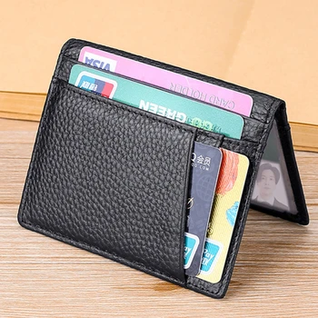Slim Mini piniginė Trumpa natūralios odos ID Kreditinės kortelės turėtojai Vairuotojo pažymėjimo viršelis Vyrai Moterys Verslo piniginė Du kartus Piniginė - Nuotrauka 1  