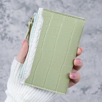 Sprogo naujas mažas šviežias ir paprastas krokodilo atspaudas moteriško kortų krepšio piniginė moteriškas užtrauktukas kelių kortelių lizdas - Nuotrauka 1  