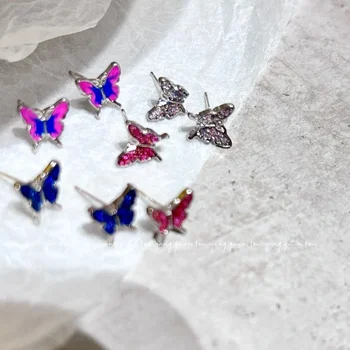Putojantys mini drugelio smeigės auskarai Moterų mados dizainas Korėjiečių Y2K merginos Saldūs subtilūs spalvoti auskarai Papuošalai didmeninė prekyba - Nuotrauka 1  