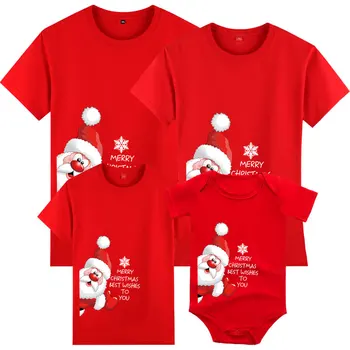 Šeimai derantys kalėdiniai marškinėliai Kalėdinis Kalėdų senelis Atspausdintas kūdikių romperis suaugusiems vaikams Marškinėliai Xmas drabužiai trumpomis rankovėmis - Nuotrauka 1  