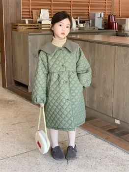 paltai Korėjiečių vaikų drabužiai Paltai Ruduo Naujos mergaitės Didelis Pasukite apykaklę Žieminis medvilninis pledas Sutirštėja Šiltas Vidutinis ilgis - Nuotrauka 1  