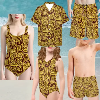 HYCOOL Fashion Summer One-Piece Mommy And Me maudymosi kostiumėlis Polinezijos genties aukso šeima Atitinkantys maudymosi kostiumėliai Soft Comfort Girl maudymosi kostiumėlis - Nuotrauka 1  