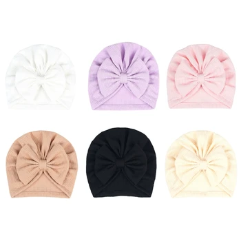 Fashion Bowknot Baby Turban Hat Toddler Soft Elastic Beanie Cap Breathable Solid - Nuotrauka 1  