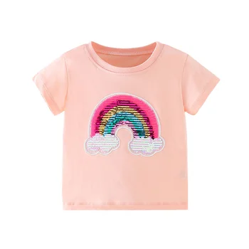 Jumping Meters 2-7T Rainbow Girls T Shirts Summer Children's Clothing Hot Selling Short Sleeve Kids Tees Tops Baby Costume Shirt - Nuotrauka 1  