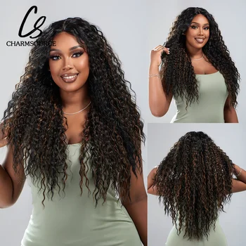 CharmSource Sintetiniai nėrinių priekiniai perukai Juodi rudi perukai Ilgi garbanoti perukai moterims Cosplay vakarėlis Didelio tankio atsparūs plaukai - Nuotrauka 1  