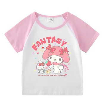 Sanrio Hello Kitty Kuromi My Melody Cinnamoroll Nauji vasaros drabužiai Marškinėliai trumpomis rankovėmis Berniukų mergaičių marškinėliai Vaikiški marškinėliai Vaikai - Nuotrauka 1  