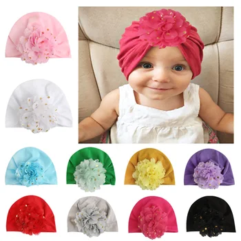 Fashion Golden Dots Flower Baby Girls Indian Hat Patogi minkšta poliesterė Medvilnės mažylių kepuraitės 