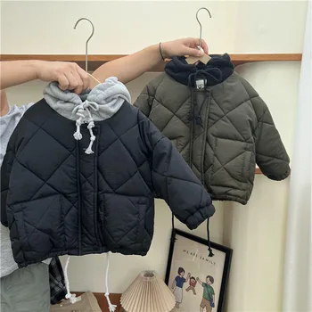 Rudens žiemos dygsniuota medvilninė striukė 2023 m Naujoji Korėjos mados berniuko laisvalaikio ilgomis rankovėmis lengvi paltai Šilti laisvi medvilniniai drabužiai - Nuotrauka 1  