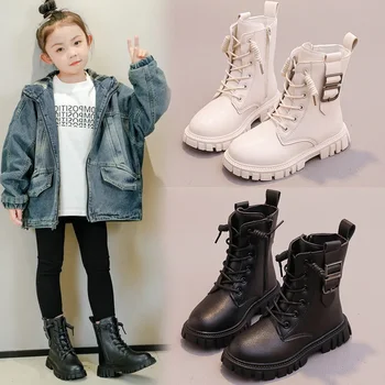 Merginos Trumpi batai Ruduo Žiema 2023 Naujas korėjietiško stiliaus Vaikai Mada Laisvalaikio trumpi batai Numeta pristatymą Paprasti neslystantys vaikai PU - Nuotrauka 1  
