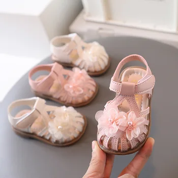 Sandalias Girl Little Flower Princess Sandals 2023 Summer New Baotou Baby Fashion Soft Sole Little Girl Walking Shoes Baby Shoe - Nuotrauka 1  