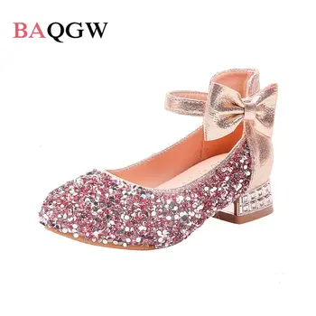 New Girls Grace Princess Glitter Shoes Bowknot Bling Summer Fashion Vaikiškos basutės Aukštakulniai šokiai Krištoliniai batai Kablys&kilpa - Nuotrauka 1  