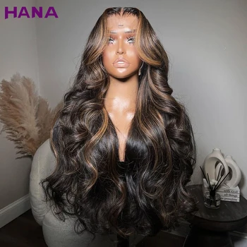 juoda su rudos spalvos kūno banga 13x4 nėrinių priekinis perukas išryškina iš anksto nupeštą 5x5 nėrinių užsegimą Žmogaus plaukų perukas juodaodėms moterims - Nuotrauka 1  
