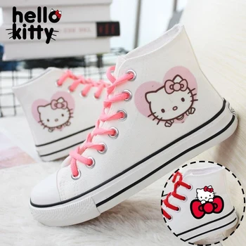 Hello Kitty Canvas Shoe Fashion Women High Top Single Shoes Anime Girl Casual Non-slip Shoes Vulcanized Shoes Sneakers Gifts - Nuotrauka 1  