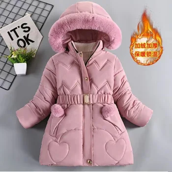 3-10 metų Žiemos mergaičių paltas Laikykite šiltą Sustorėjęs Vaikai Apatinė striukė Striukė su gobtuvu Užtrauktukas Kailio apykaklė Princesės viršutiniai drabužiai Vaikų drabužiai - Nuotrauka 1  