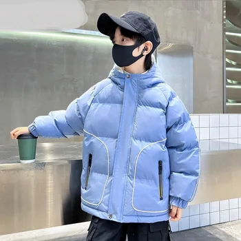 Žiemos sutirštinti prekės ženklo vaikiški drabužiai 2023 nauja šilta striukė su gobtuvu vaikiška medvilninė striukė berniukams Užsienietiško stiliaus medvilnė - Nuotrauka 1  