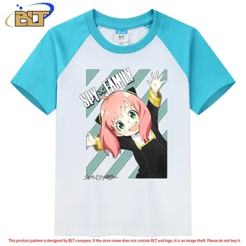 SPY x FAMILY anime vaikiški drabužiai Anya Forger spausdina kontrastingos spalvos raglano marškinėlius trumpomis rankovėmis berniukams ir mergaitėms - Nuotrauka 1  