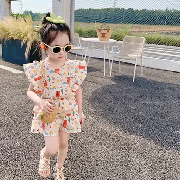 MILANCEL 2023 Vasaros vaikiškų drabužių rinkinys Girls Ruffle Tops ir šortai Girs drabužių kostiumas - Nuotrauka 1  
