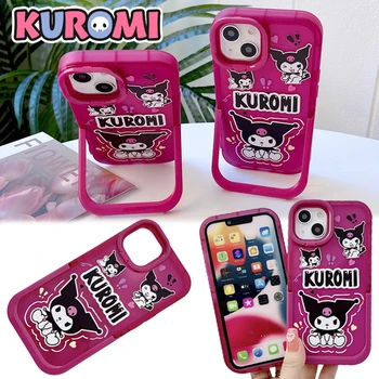 Sanrio Kuromi Telefono dėklas, skirtas IPhone 13 12 11 Pro Max Cartoon Shell apsauginis dangtelis su nematomais telefono stovo telefono priedais - Nuotrauka 1  