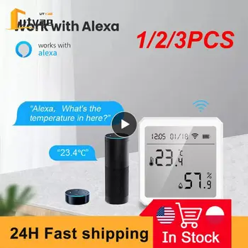 1/2/3PCS Tuya Smart WIFI temperatūros ir drėgmės jutiklis Vidinis higrometras Termometras su LCD ekranu Alexa - Nuotrauka 1  