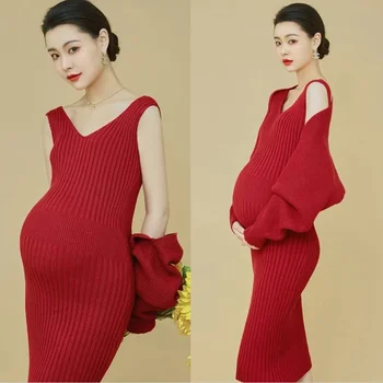 2023 Nauja motinystės tema Fotografijos nuotraukos Drabužiai Mada Suknelė Nėščios moterys Suknelės Chalatas Nėštumo nuotrauka Ilga suknelė - Nuotrauka 1  