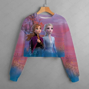 Disney princesės vaikų drabužiai Atsitiktinis animacinis filmas Naujas ruduo ir žiema Atspausdintos merginos Trumpas megztinis Mielos merginos Tops - Nuotrauka 1  