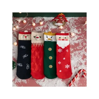 Stilingos ir patogios kalėdinės kojinės Briedis Senas lokys Ponios Mid-tube Kojinės Animacinis filmas Christmas Red Pure - Medvilninės kojinės - Nuotrauka 1  