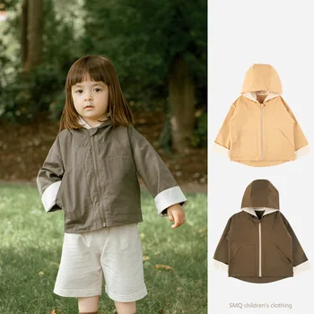 2024 pavasario ir rudens striukės gryna medvilnė paprasti vaikiški drabužiai su gobtuvu lauko drabužiai vėjui ir šilta - Nuotrauka 1  