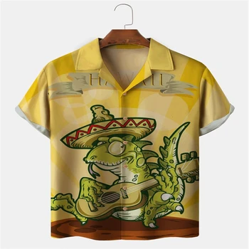 Havajų vyriškų marškinių animacinių filmų raštas Spausdinti Kubos marškiniai trumpomis rankovėmis Šventiniai vakarėliai Dėvėti laisvalaikio vintažinius vyriškus gatvės drabužius XS-3XL - Nuotrauka 1  