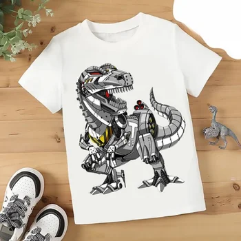 3d Animal Kids marškinėliai Berniukai trumpomis rankovėmis O-Neck Medvilniniai marškinėliai Mechaniniai dinozaurų grafiniai marškinėliai Vaikiški oversized drabužiai - Nuotrauka 1  