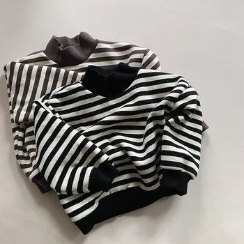2023 Rudens žiemos mažylio berniuko megztiniai medvilnės vilnos vėžlys storas vaikas berniukas džemperis dryžuoti ilgomis rankovėmis kūdikio berniuko marškiniai - Nuotrauka 1  