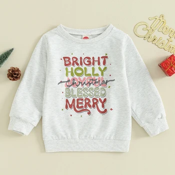 Kids Girls Boys Džemperiai Kalėdiniai drabužiai Laiškas Spausdinti Įgulos kaklas Megztiniai ilgomis rankovėmis Megztiniai Mažylis Fall Tops - Nuotrauka 1  