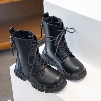 2024 Nauji juodi medvilniniai šaunūs mergaičių trumpi batai vaikams su užtrauktuku neslystantys aulinukai Vaikiški madingi žieminiai šilti pliušiniai laisvalaikio batai - Nuotrauka 1  