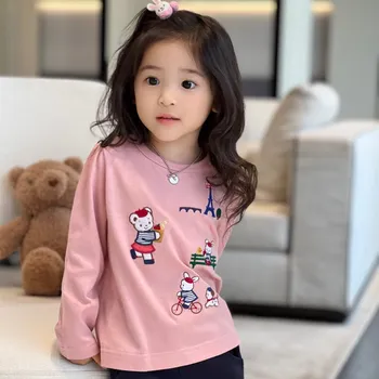baby girls tops kids medvilniniai drabužiai Rankomis siuvinėtas animacinis lokys modelis marškinėliai ilgomis rankovėmis - Nuotrauka 1  