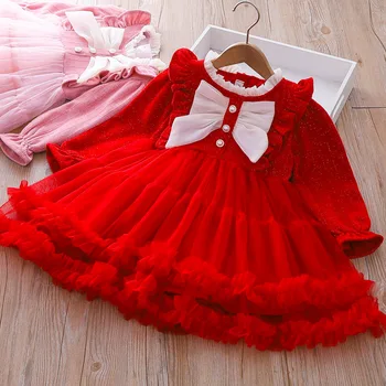Vaikų pūkuotas tinklelis Princesės suknelė 3-13 metų paaugliai Vaikų drabužiai suknelė ilgomis rankovėmis Mergaitės Rudens pavasaris - Nuotrauka 1  