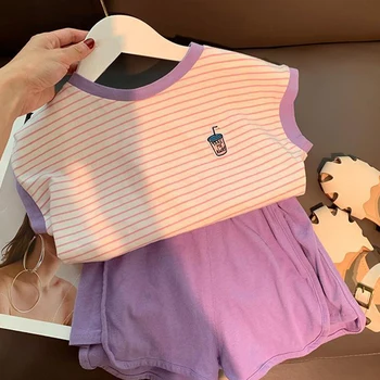 Melario Baby Girls Aprangos rinkiniai Summer Fashion Toddler Kids Striped Tops + Short Pants Suit 2vnt Casual Children Drabužių komplektas - Nuotrauka 1  