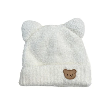 Kūdikių megzta skrybėlė Lokys Pliušinės ausų apsaugos Beanie vaikams Rudens žiema - Nuotrauka 1  