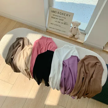 Korėjos vaikų drabužiai Rudens ir žiemos vaikų marškiniai aukšta apykakle Apatiniai marškiniai mergaitėms Minkšti marškiniai ilgomis rankovėmis - Nuotrauka 1  