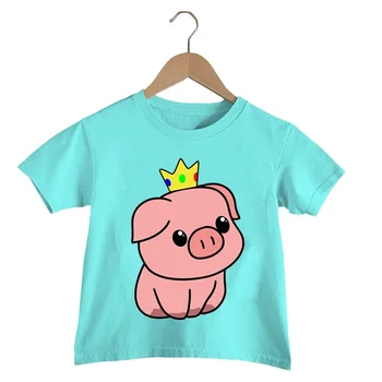 King Pig marškinėliai Kids Round Neck Tshirt Cartoon Animal Girls Clothes Kawaii Pig Harajuku Tops Summer Baby Boys Funny T Shirt - Nuotrauka 1  