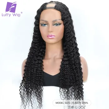 200Density Glueless Deep Wave V Part Wig Remy Human Hair No Leave Out Upgrade Upart Loose Curly Wigs for Women - Nuotrauka 1  