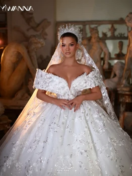 Grakšti nuo peties vestuvinė suknelė Blizgantys blizgučiai Nuotakos suknelė Prabangus kamuolinis chalatas Ilgas nuotakos chalatas Vestidos De Novia - Nuotrauka 1  