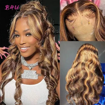 Highlight Wig Human Hair Body Wave Nėrinių priekinis perukas Brazilijos 13x6 Hd nėrinių priekinis perukas moterims Blondinė Deep Wave Žmogaus plaukų perukas - Nuotrauka 1  