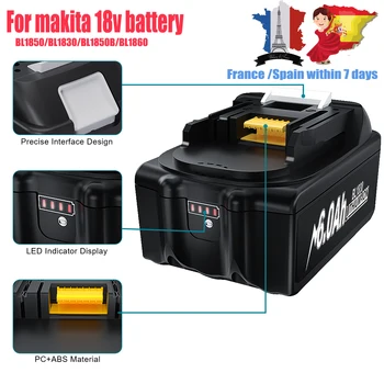 6.0Ah Baterija Makita baterijai 18v BL1830 įkraunama elektrinio įrankio baterija BL186018650 ličio jonų su horizontalia šviesa LED įkrovimas - Nuotrauka 1  