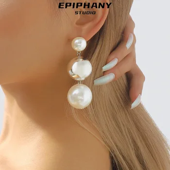 Prancūzų elegantiškas perdėtas perlų puokštė Auskarai Vintažiniai įžymybių kontrastas Lengvas prabangus stilius Ilgi ausų lašai Auskarų vėrimas moterims - Nuotrauka 1  