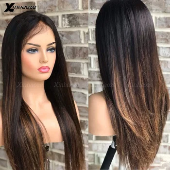 Paryškinkite rudą tiesią 13x6 nėrinių priekyje žmogaus plaukų peruką moterims Brazilijos Remy plaukų klijai be 5x5 šilko viršaus nėrinių uždarymo perukai - Nuotrauka 1  