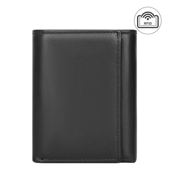 Vyriška odinė piniginė Tris kartus juodas kelių kortelių laikiklis Piniginė Pinigų spaustukas Monetų krepšys - Nuotrauka 1  