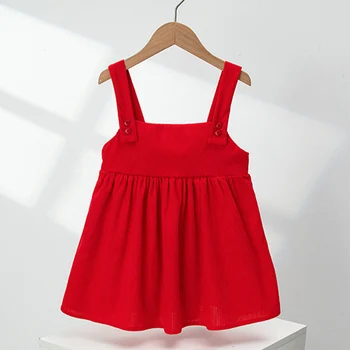 Mažylių mergaičių suknelė be rankovių raudona spalva Rudens žiemos princesės kalėdinis butikas vaikams drabužiai - Nuotrauka 1  