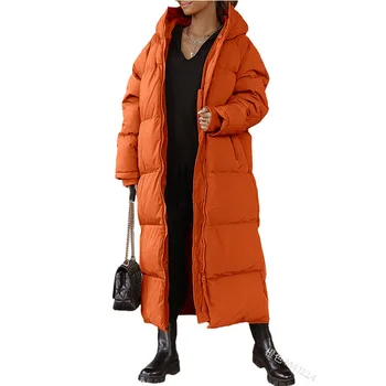 Wepbel Hooded Parkas Moterys Ilgi medvilniniai paminkštinti drabužiai Paltai Mada Laisvalaikio užtrauktukas Žiema Ilgomis rankovėmis Parkas Striukės Paltai - Nuotrauka 1  