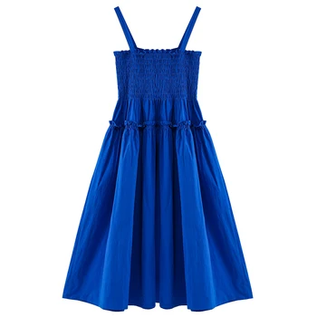 2022 Nauja suknelė nuo peties Vasaros šauni super fėja mėlyna lieknas temperamentas Laisvas sulankstomas juosmuo Paplūdimio sijonas - Nuotrauka 1  